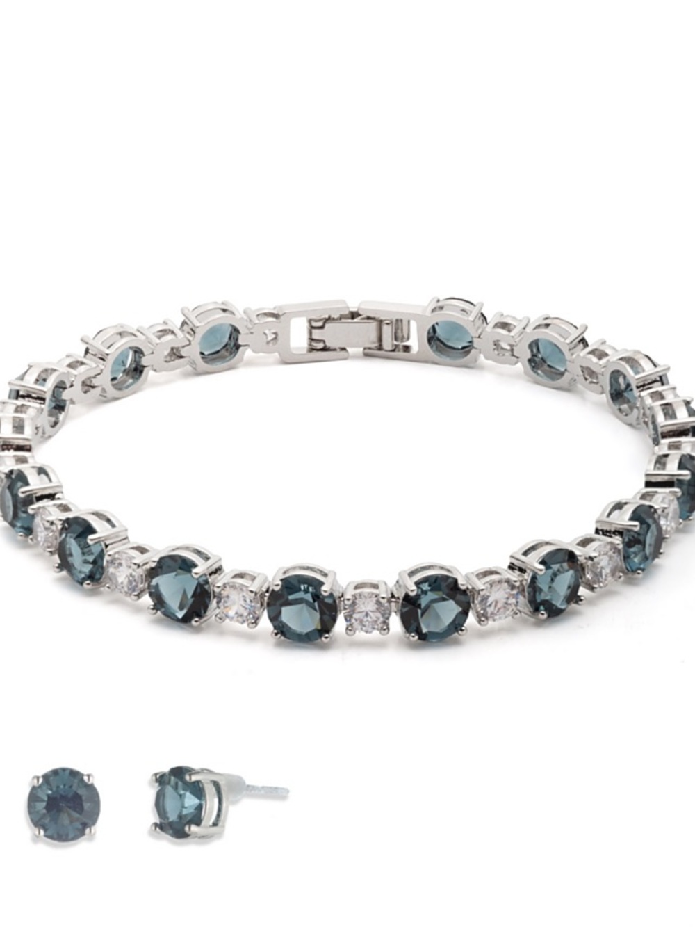 Givenchy Crystal Stone Silver-Tone Flex Bracelet & Stud Earrings Turquoise/Aqua